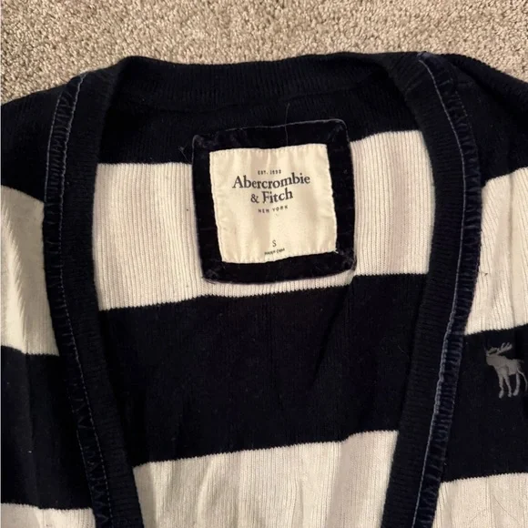 Abercrombie & Fitch Navy Cream Striped Long Cardigan Sweater Size S - Picture 3 of 4